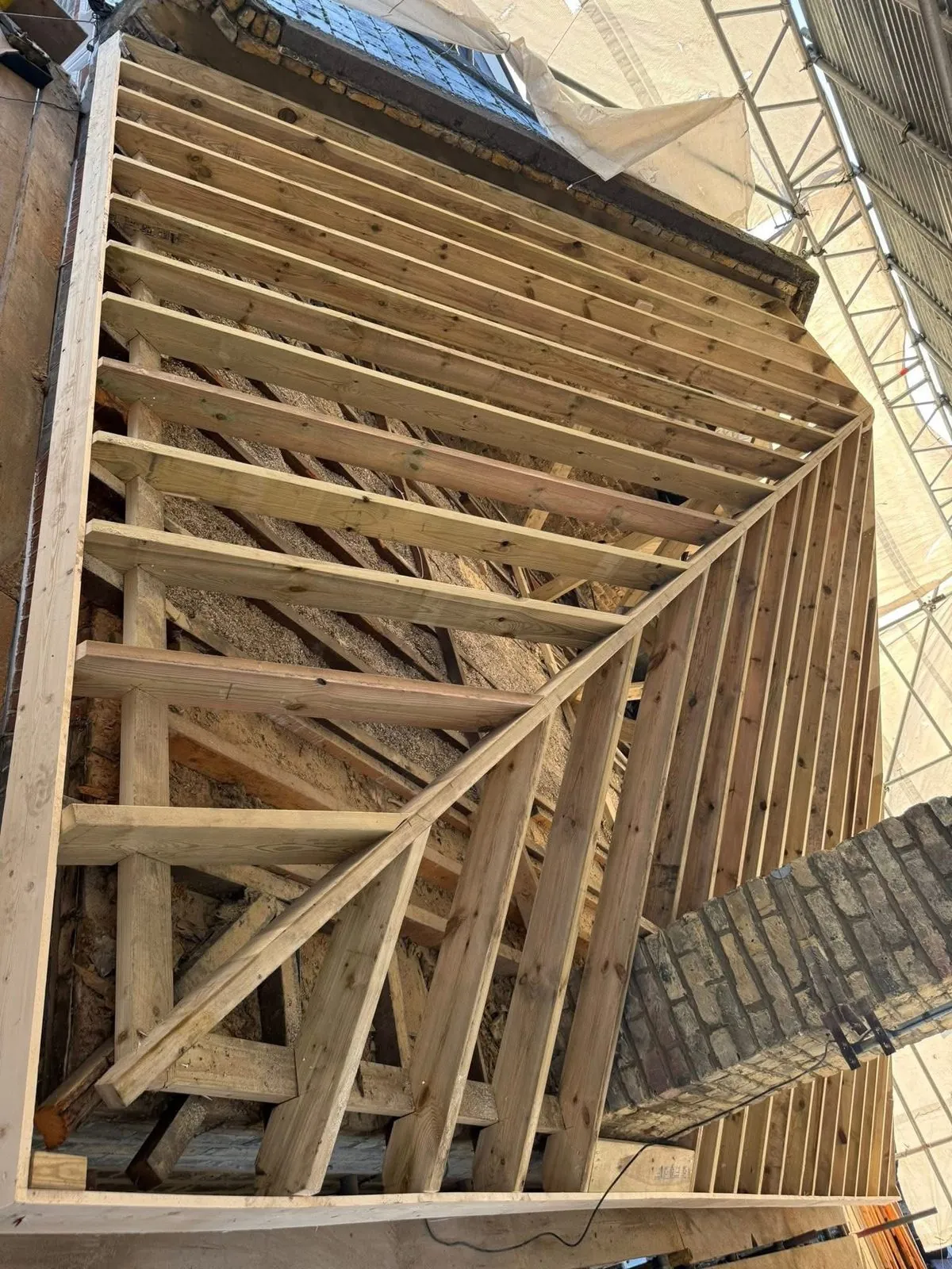 New roof timbers and rafters during a re-roof in Lostwithiel